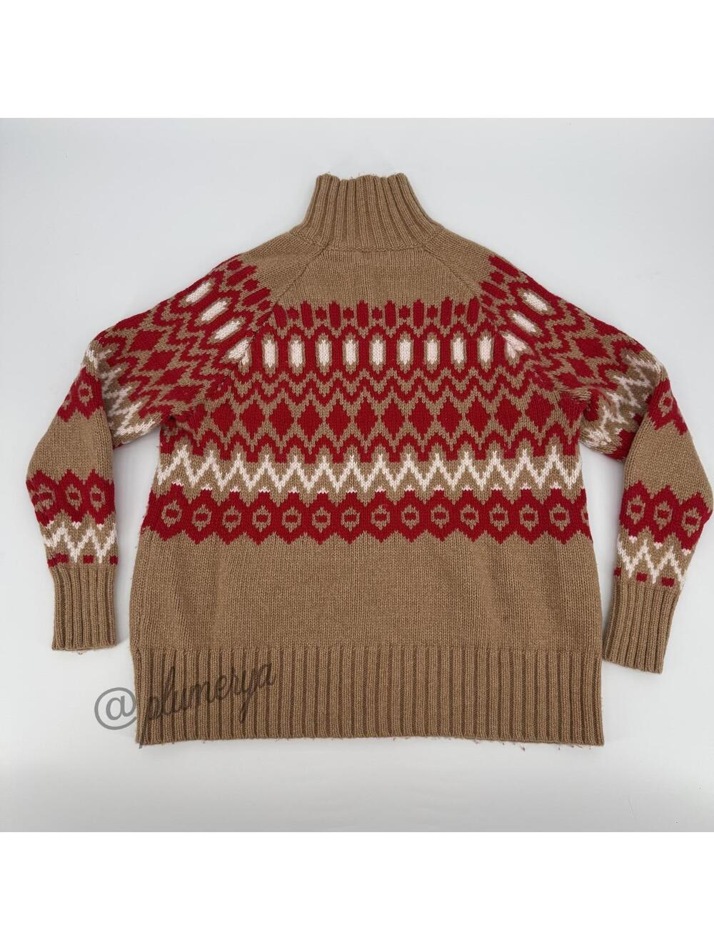 Vineyard Vines Womens Merino Wool Blend Fair Isle Mock Neck Camel Sweater Size M